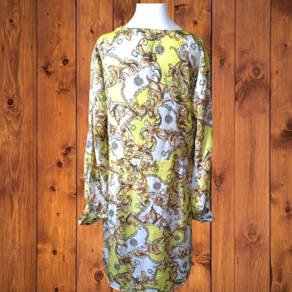 Forever 21+ Size  1X Faux Wrap Long Slit Sleeve Paisley Boho V-Neck Dress